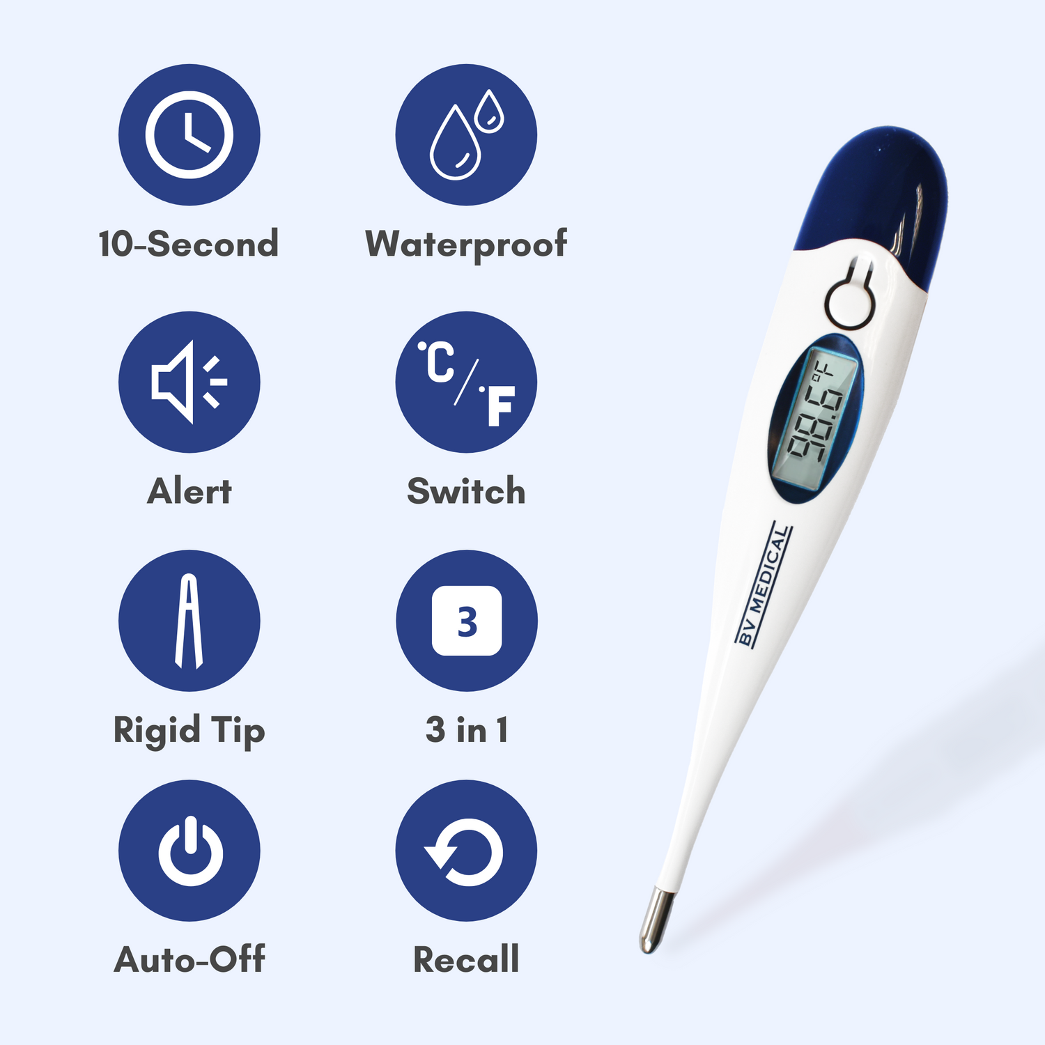 BV Medical Digital Thermometer - 10 Seconds - Oral, Rectal,