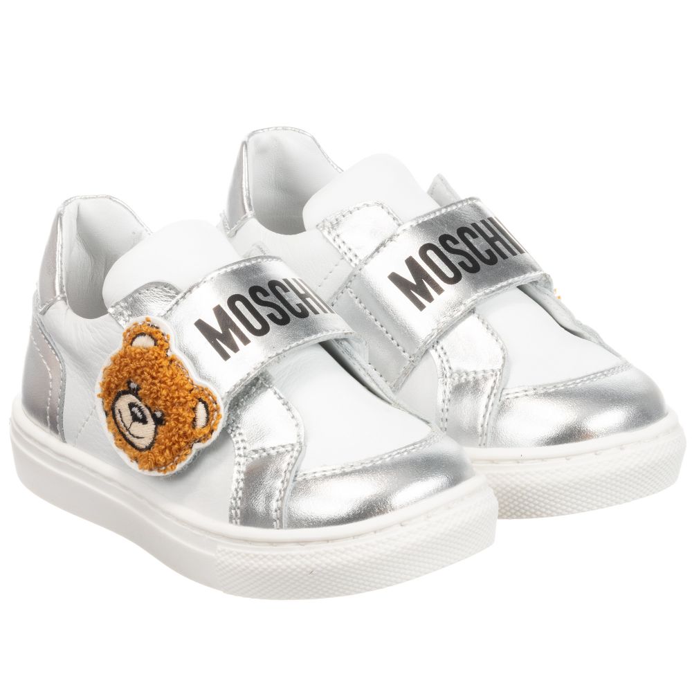 silver moschino trainers