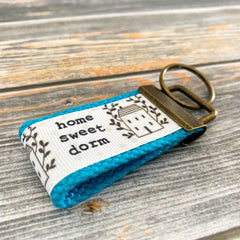Home Sweet Dorm, Key fob, custom key fob, gift for students, stocking stuffer, keychain, wristlet, housewarming, key chain - Bloom And Anchor