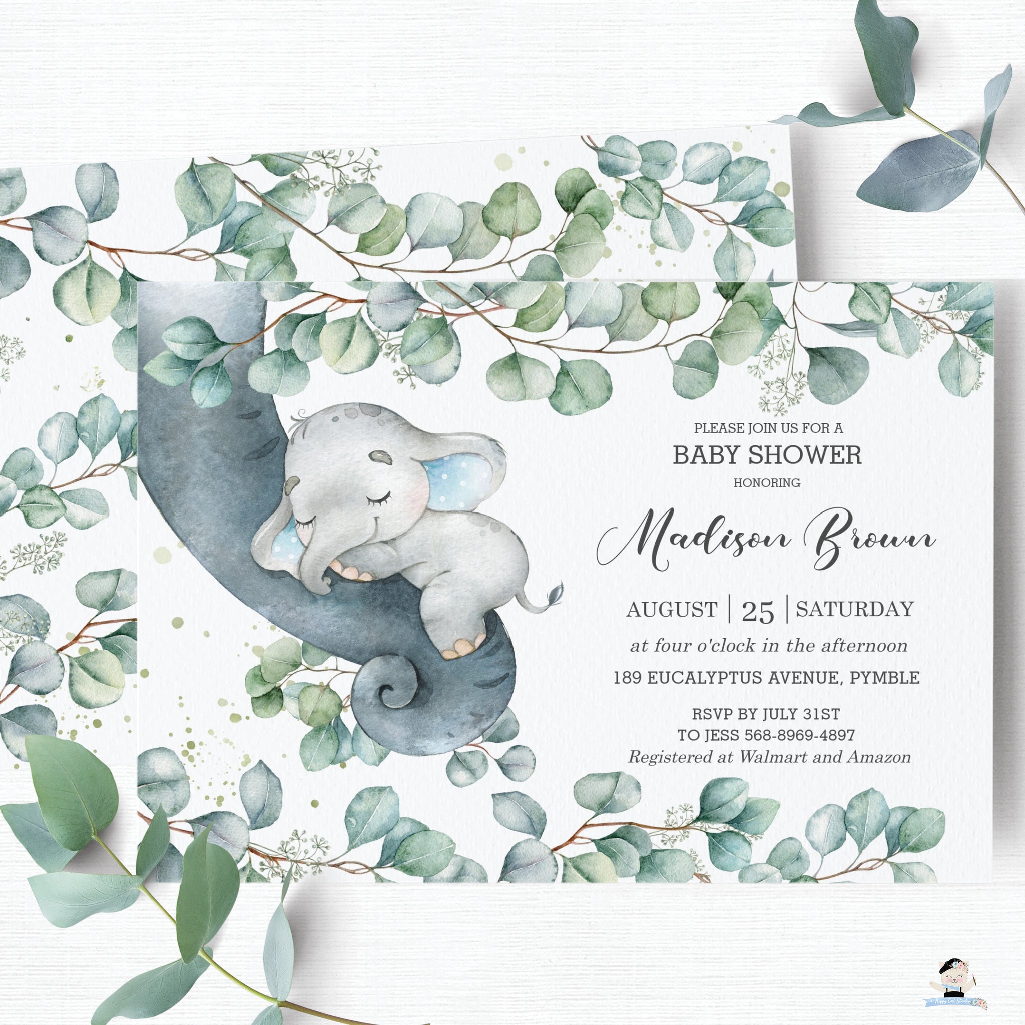 baby boy elephant baby shower invitations