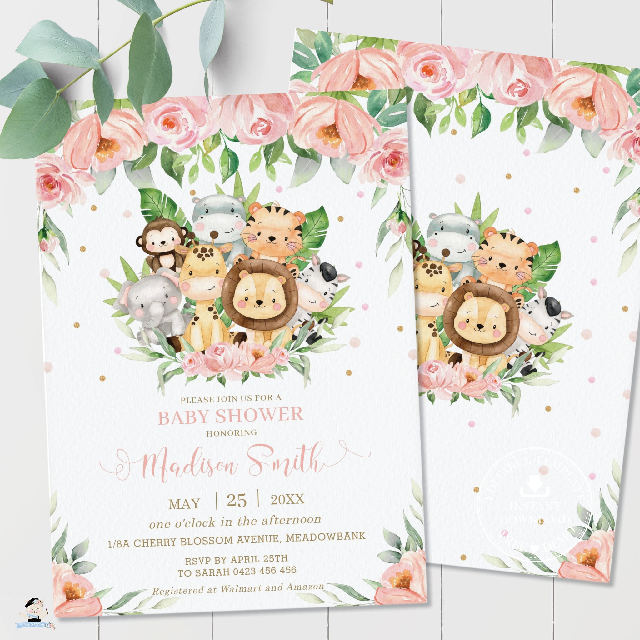 jungle animal baby shower invitations