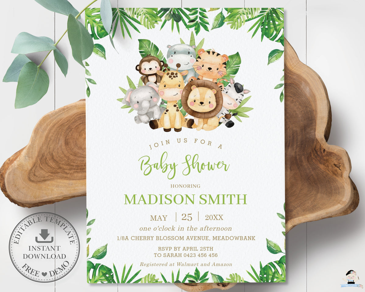 safari baby shower invitations download