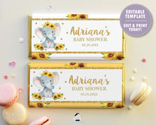 Load image into Gallery viewer, Sunflower Elephant Chocolate Bar Wrappers for Aldi and Hershey&#39;s Chocolate Bars - DIY EDITABLE TEMPLATE Digital Printable File - INSTANT DOWNLOAD - EP8
