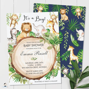 greenery cute jungle animals baby shower invitation editable templat the happy cat studio