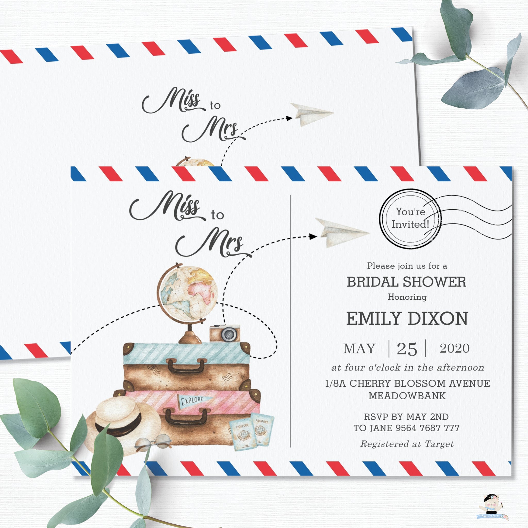 Postcard Style Miss To Mrs Bridal Shower Invitation Editable Template The Happy Cat Studio