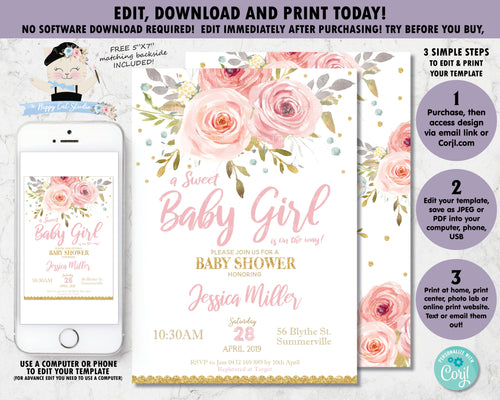 Editable We're Reel Excited Baby Shower Printable Invitation Template Pink Girl  Fishing Baby Shower Theme Pink Invitation for Girl 