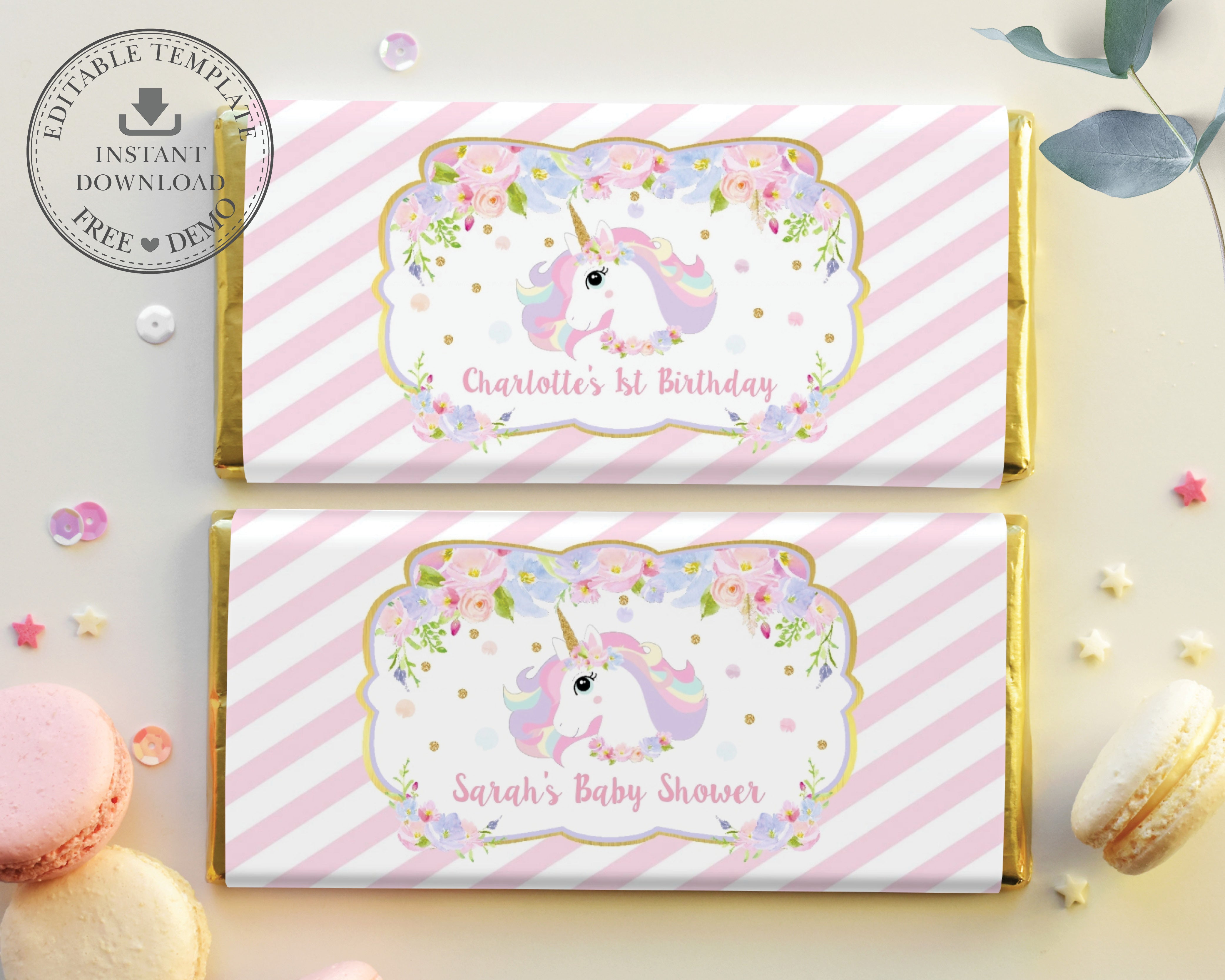 unicorn chocolate bar wrapper aldi hershey s personalized editable tem the happy cat studio