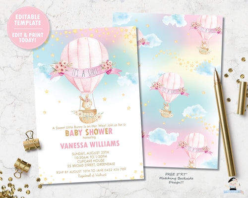 Whimsical Hot Air Balloon Cute Animals Baby Boy Shower Invitation - In –  The Happy Cat Studio