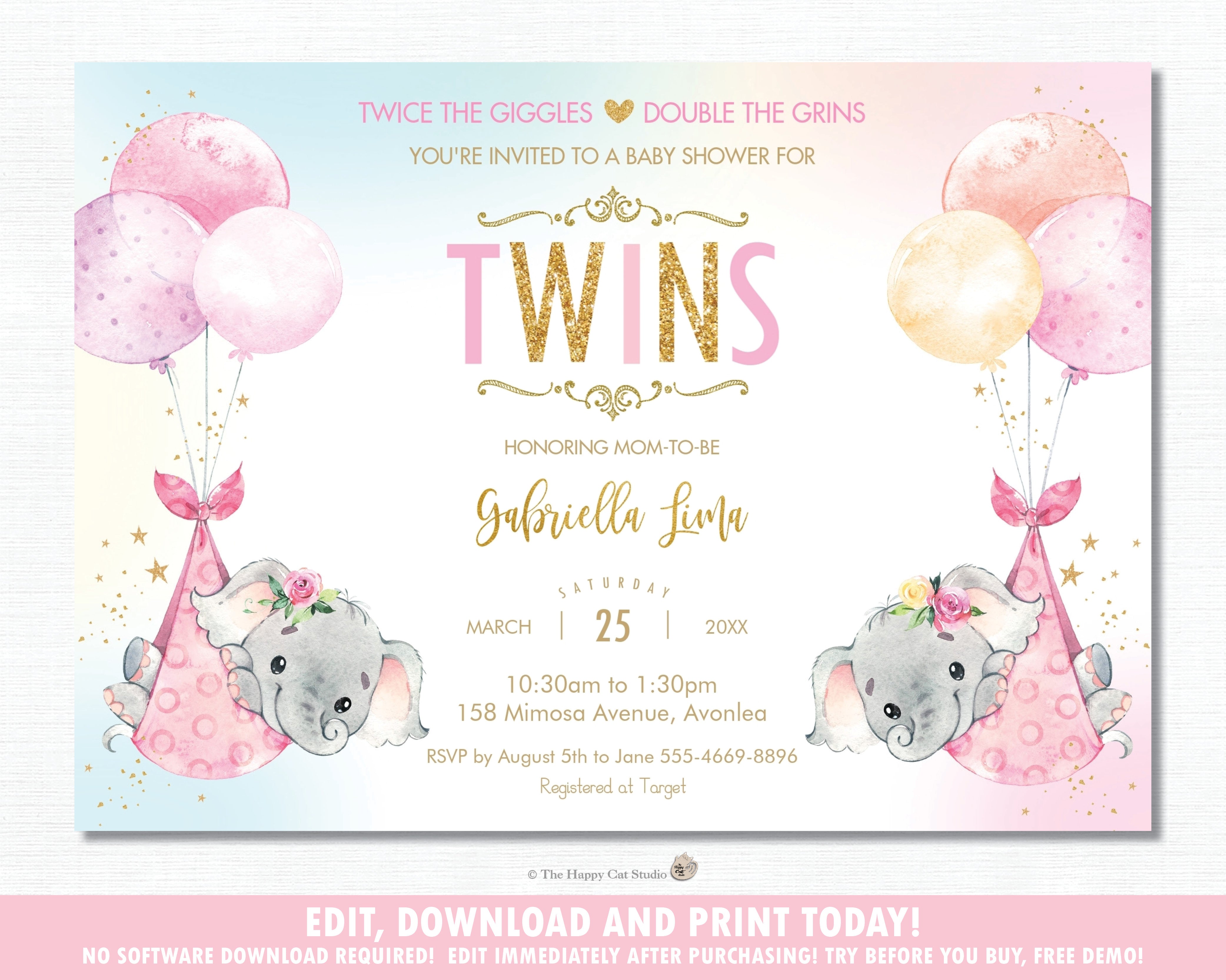 free printable elephant baby shower invitations for girl