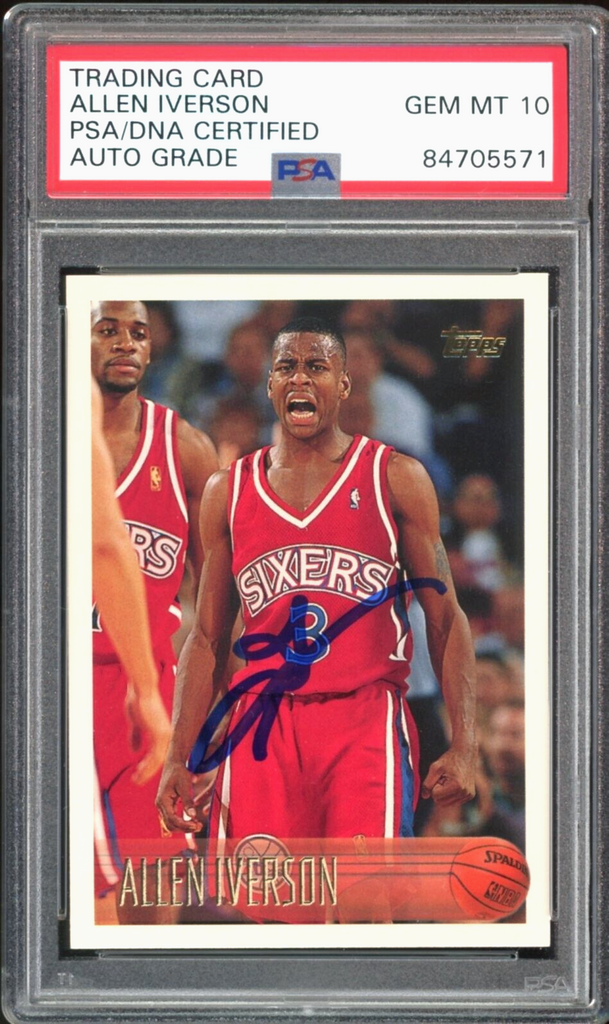 1996 Topps #171 Allen Iverson RC Rookie 76ers On Card PSA/DNA Auto