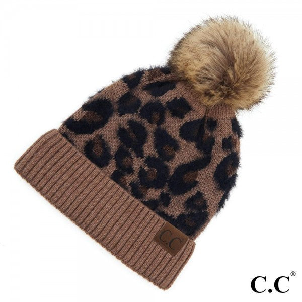 Leopard Knit Hat with Pom – petite salon & shops