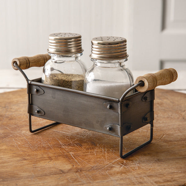 Speckle Salt and Pepper Shakers with Caddy