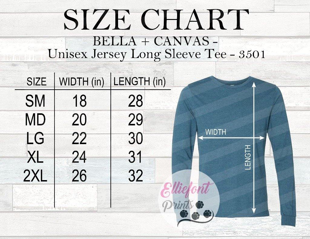 Bella+Canvas 3501 size chart