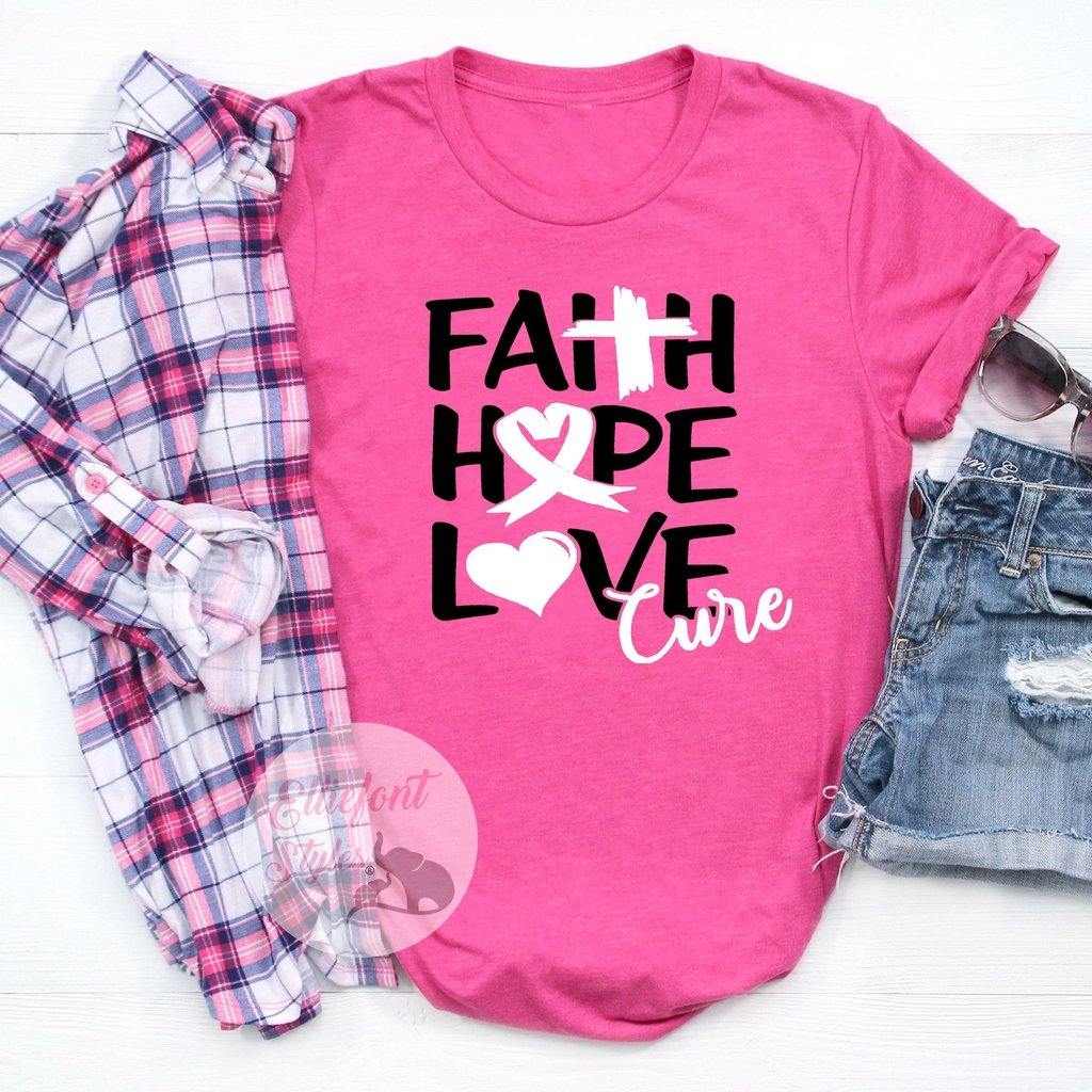 Faith Hope Love Cure Breast Cancer Shirts – Elliefont Styles
