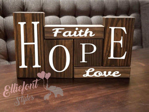 Faith Hope Love | Stacker Wooden Block Set | Wood Shelf Blocks | Solid Wood | Unique Gift Ideas | Spiritual | Christmas Gifts - Elliefont Styles
