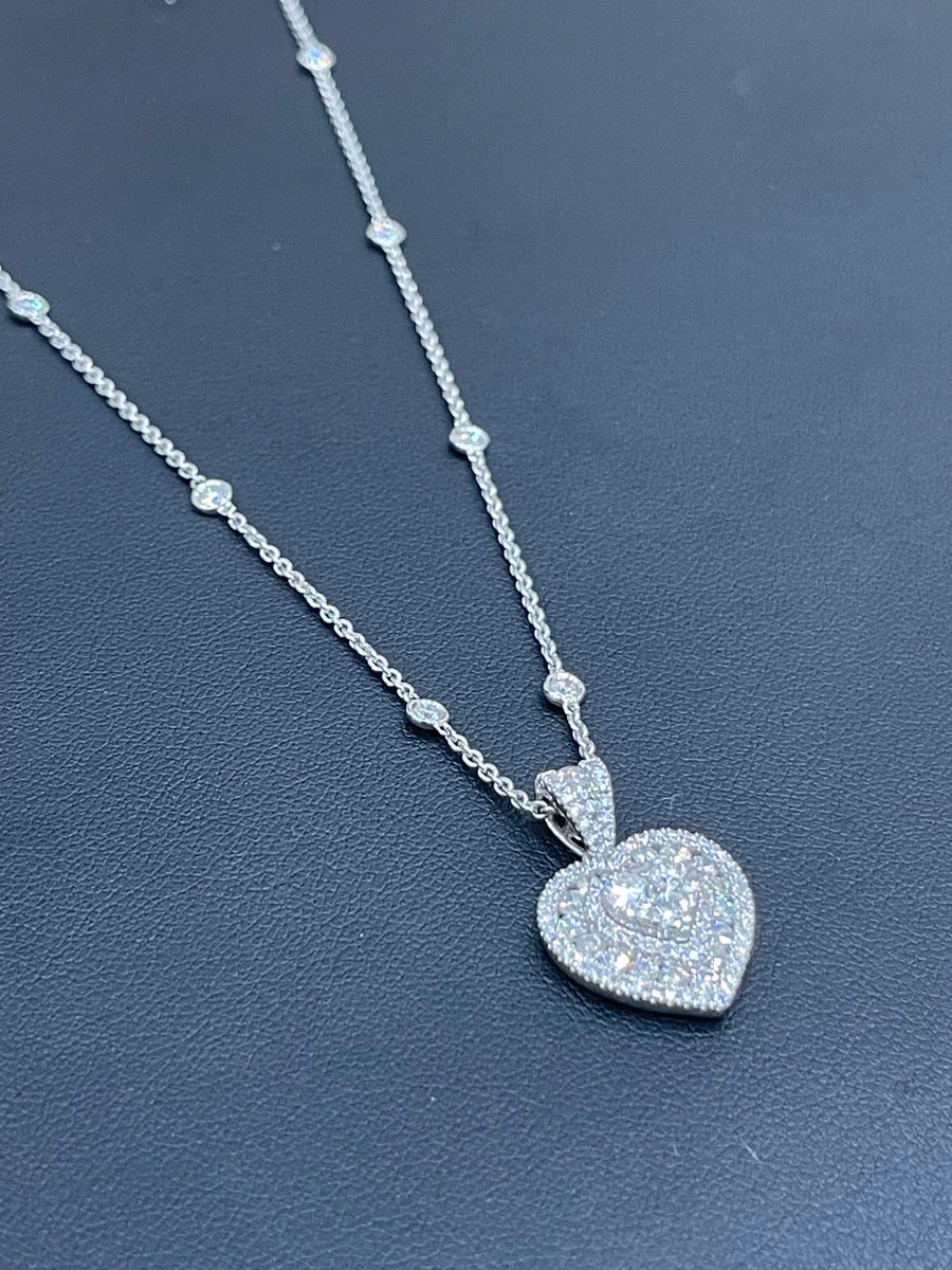 White Gold Diamond Heart Necklace with scatter Diamond chain – Cervin Blanc