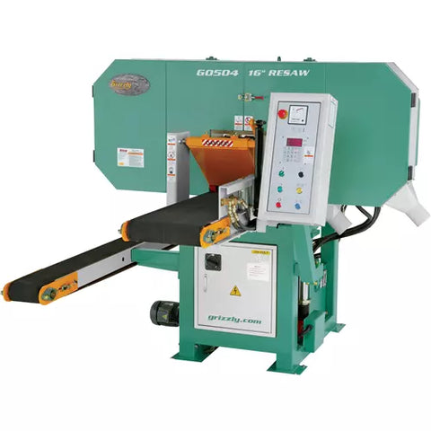 An example of an industrial Horizontal Resaw bandsaw. The Grizzly G0504 16" 30HP Bandsaw