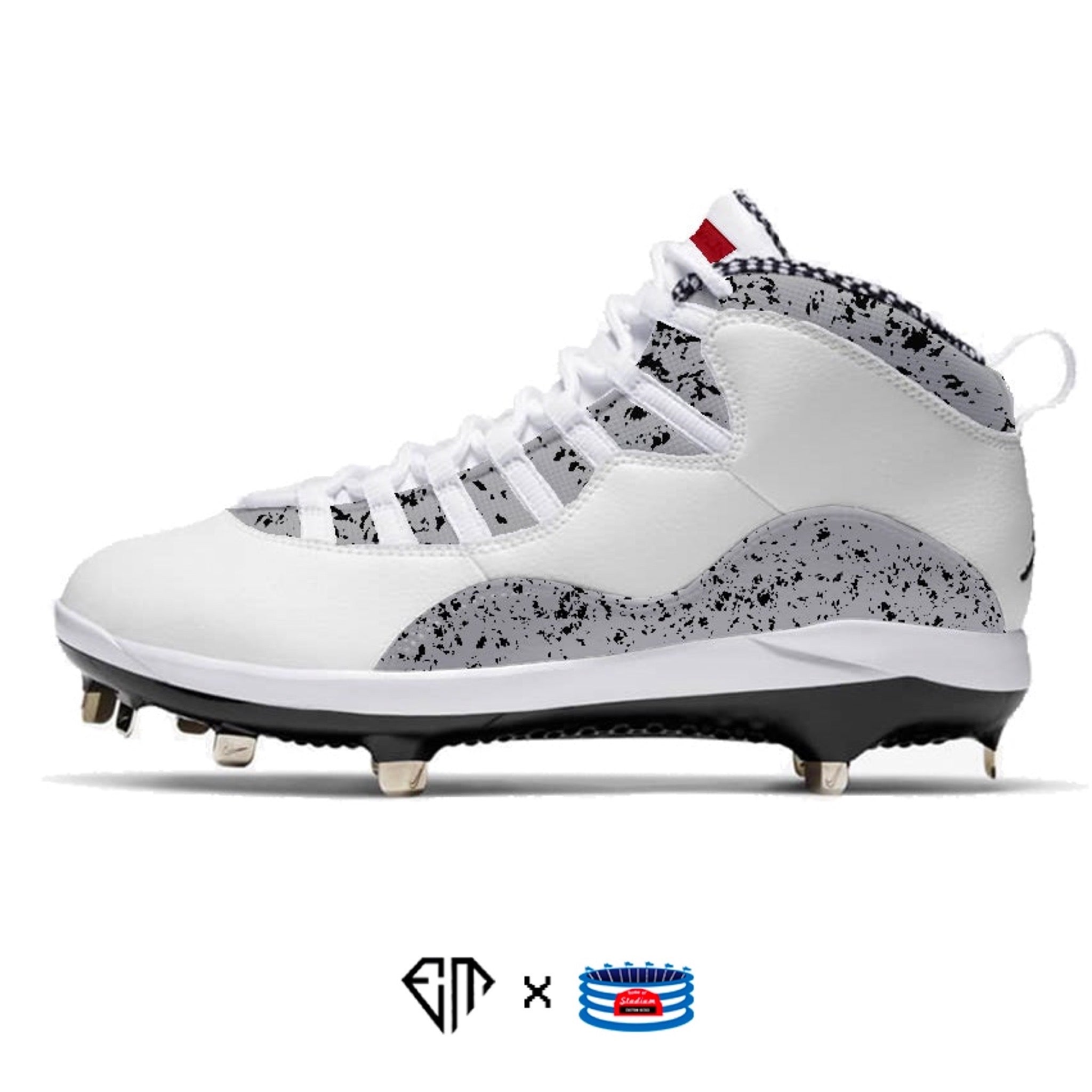 Tacos de béisbol de metal Jordan Retro 10 "cemento" – Custom Kicks