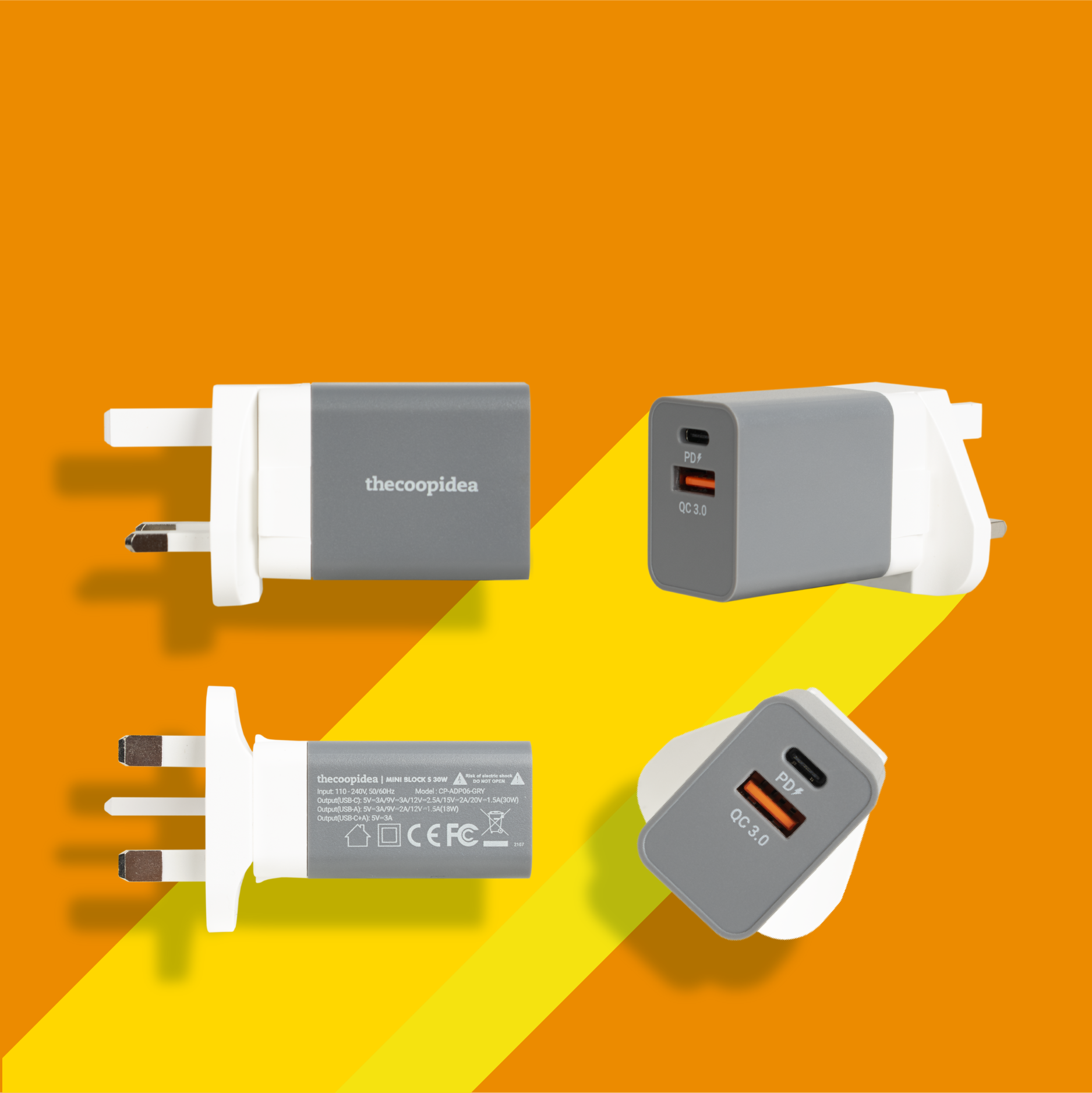 Power adapter USB-C charger 5V/3A, 9V/3A, 12V/2.5A, 15V/2A, 20V/1.5A 30W, PD 3.0, QC 3.0