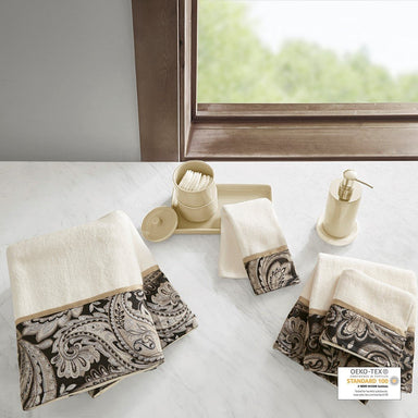 Madison Park - Breeze Jacquard Wavy Border Zero Twist Cotton Towel Set - Charcoal