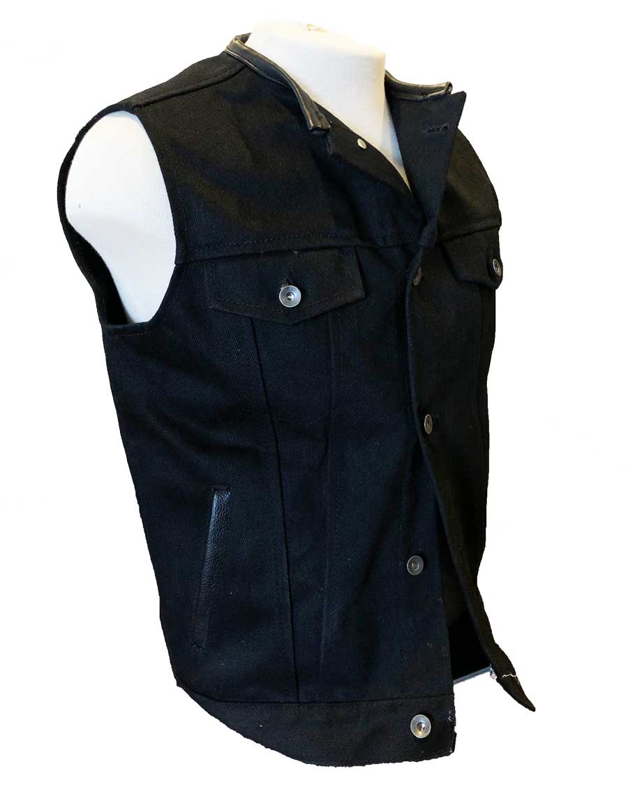 Men's Heavy Black Leather Denim Motorcycle Vest| Motorcycle Vest