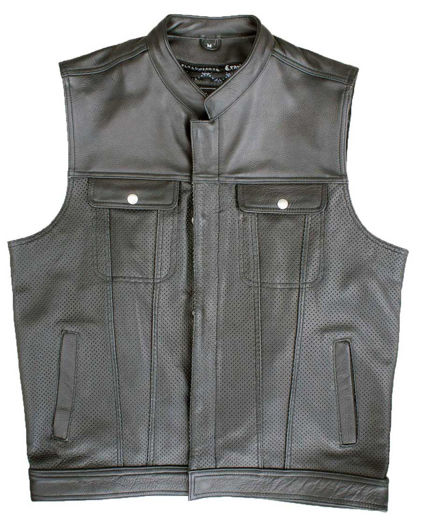 Men's Perforated Leather Motorcycle Vest, Club Vest | C&S