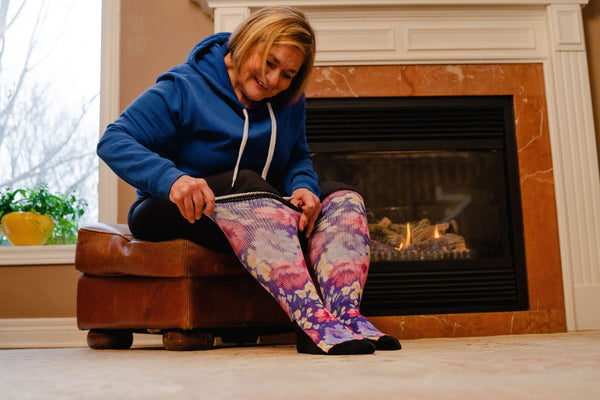 A women wearing floral diabetic socks