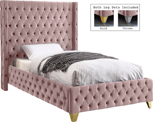 Savan Pink Velvet Twin Bed image