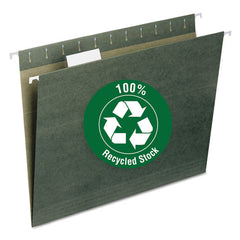 100% Recycled Hanging File Folders, Letter Size, 1-5-cut Tab, Standard Green, 25-box