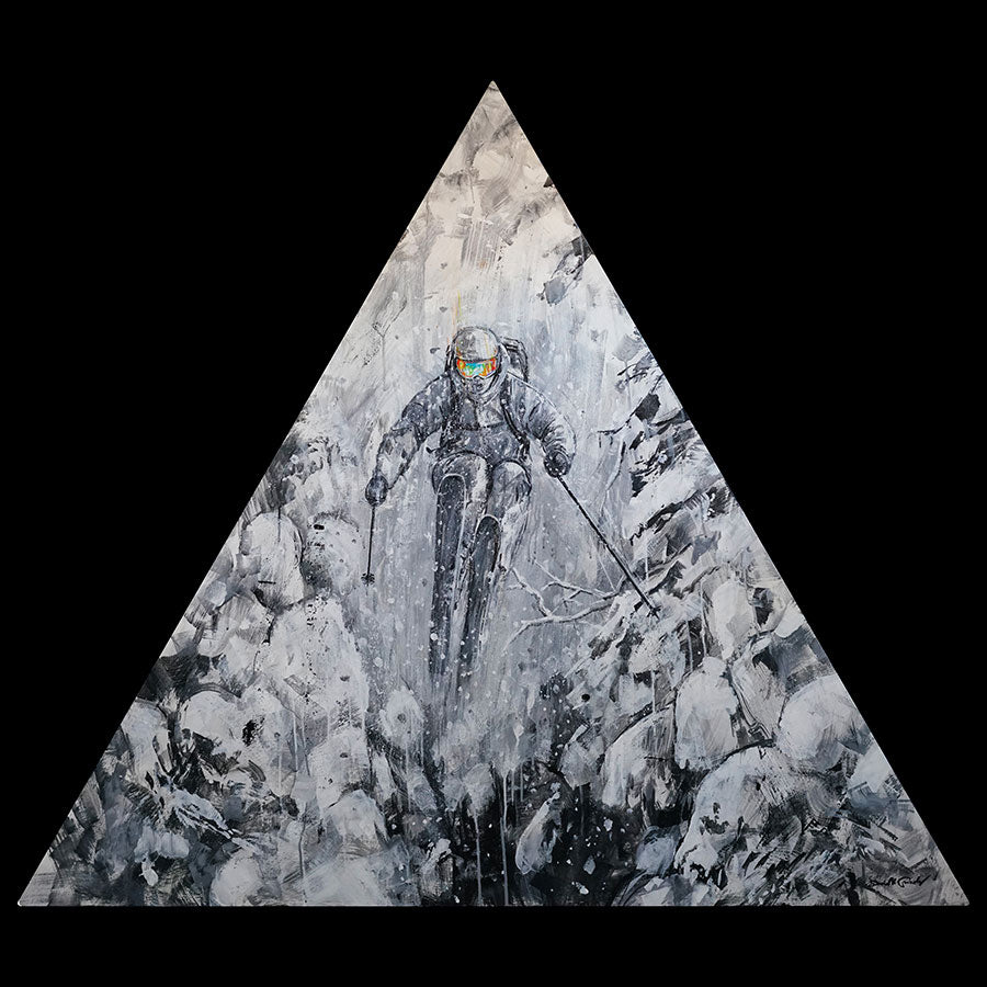 Transcend original ski painting by artist David V Gonzales