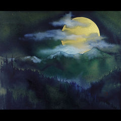 Wolf Moon mountain landscape painting by artist Kay Stratman