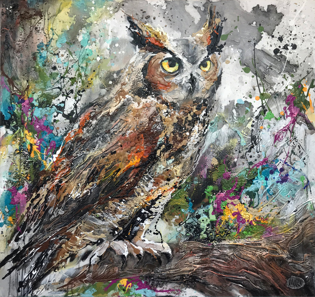 Wise Owl Painting By Artist Miri Rozenvain - Raitman Art Galleries