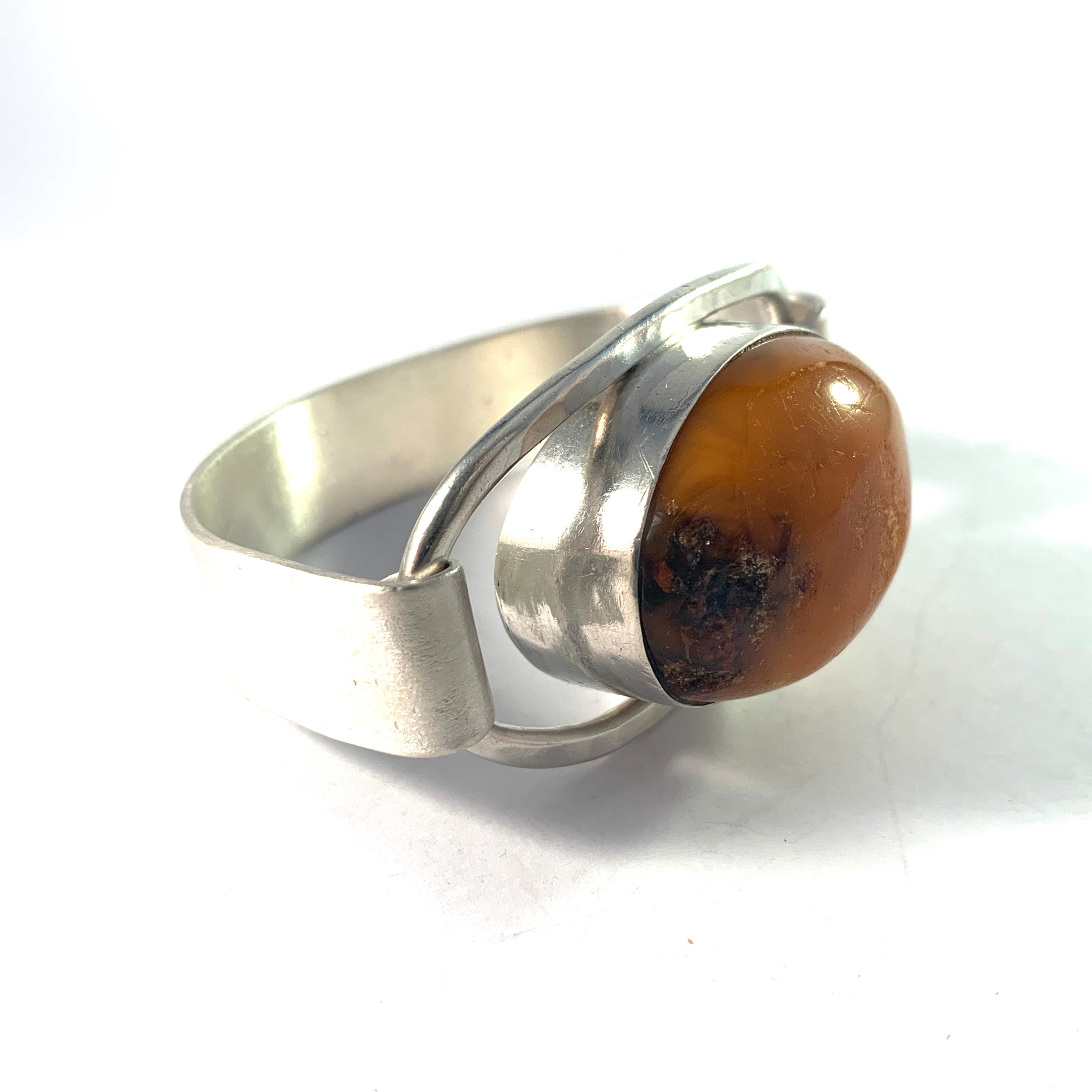 Jane Wiberg, Denmark 1970s Bold Sterling Silver Large Amber Bracelet ...