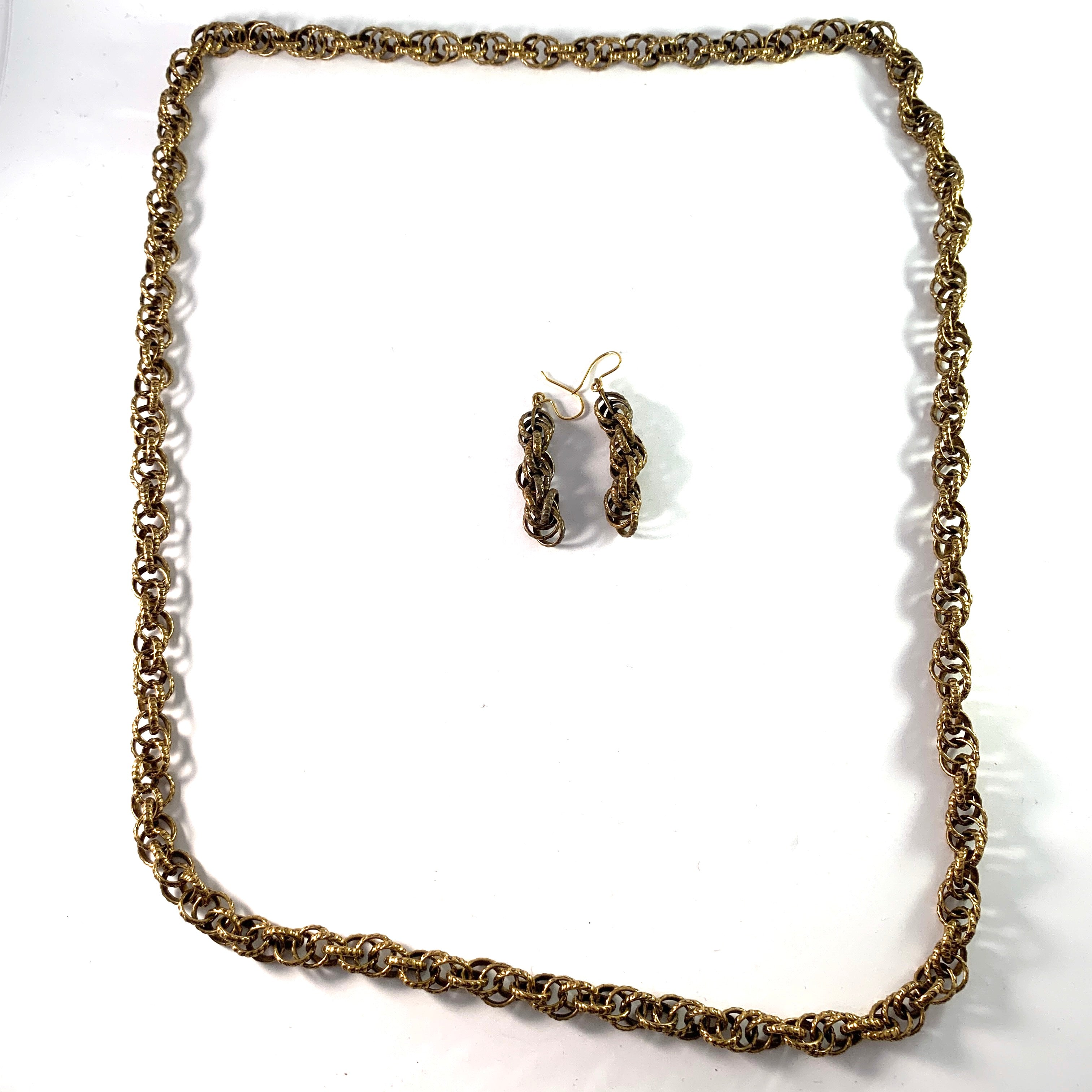 Kalevala Koru, Finland 1970s. Long Necklace and Earrings. Bronze. Boxe – T  Niklasson Gallery