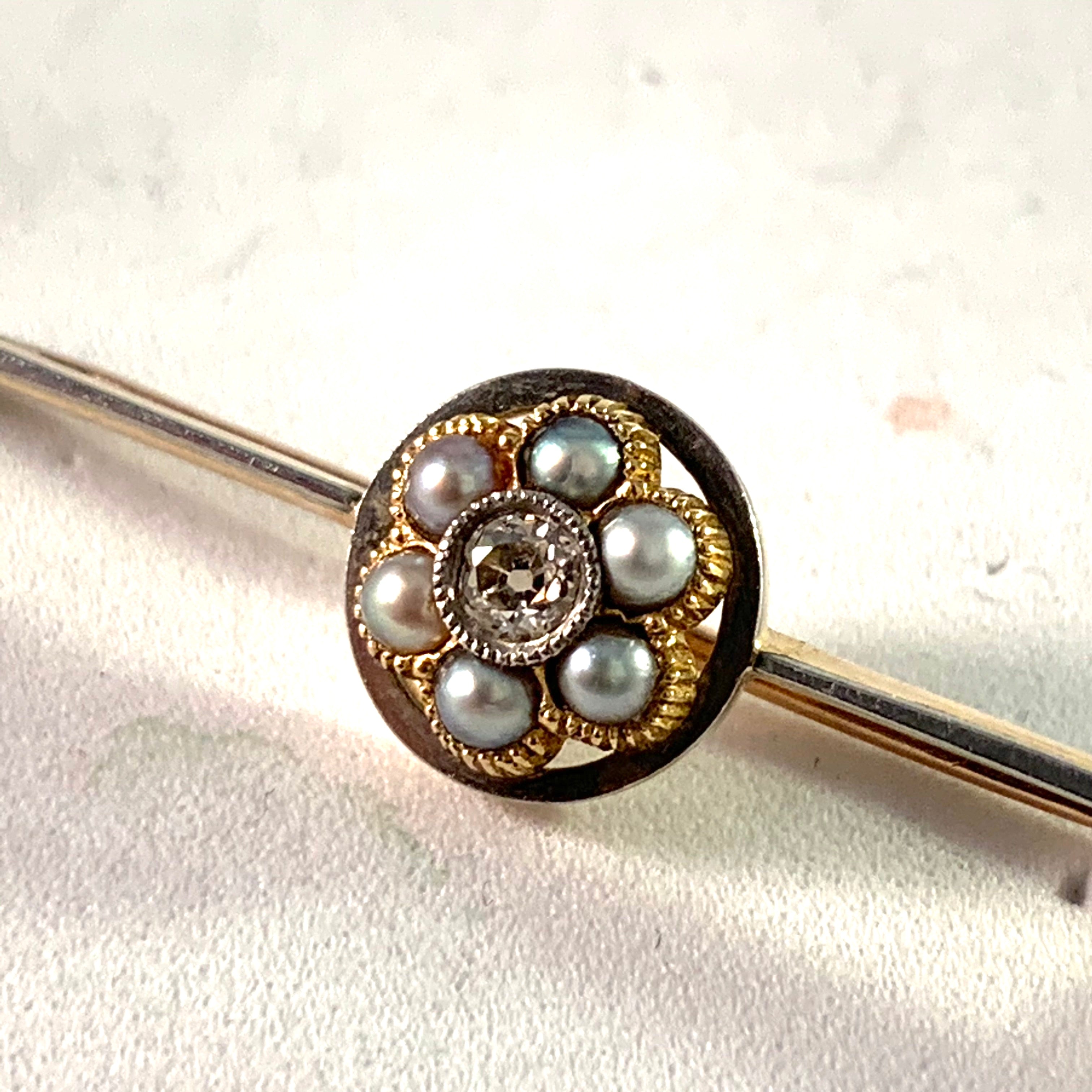 Antique 15k Gold Old Cut Diamond Seed Pearl Brooch Pin. – T Niklasson ...