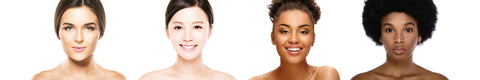 Femmes avec différents phototypes de peau sur fond blanc