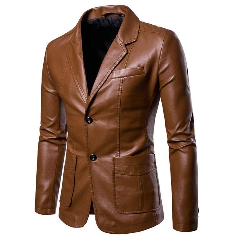 Men's Leather Suit Classic 2 Button Winter Casual Suit Mens Leather J ...