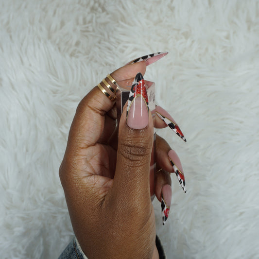 Checkered Rose French Press On Nails Glam Goodies