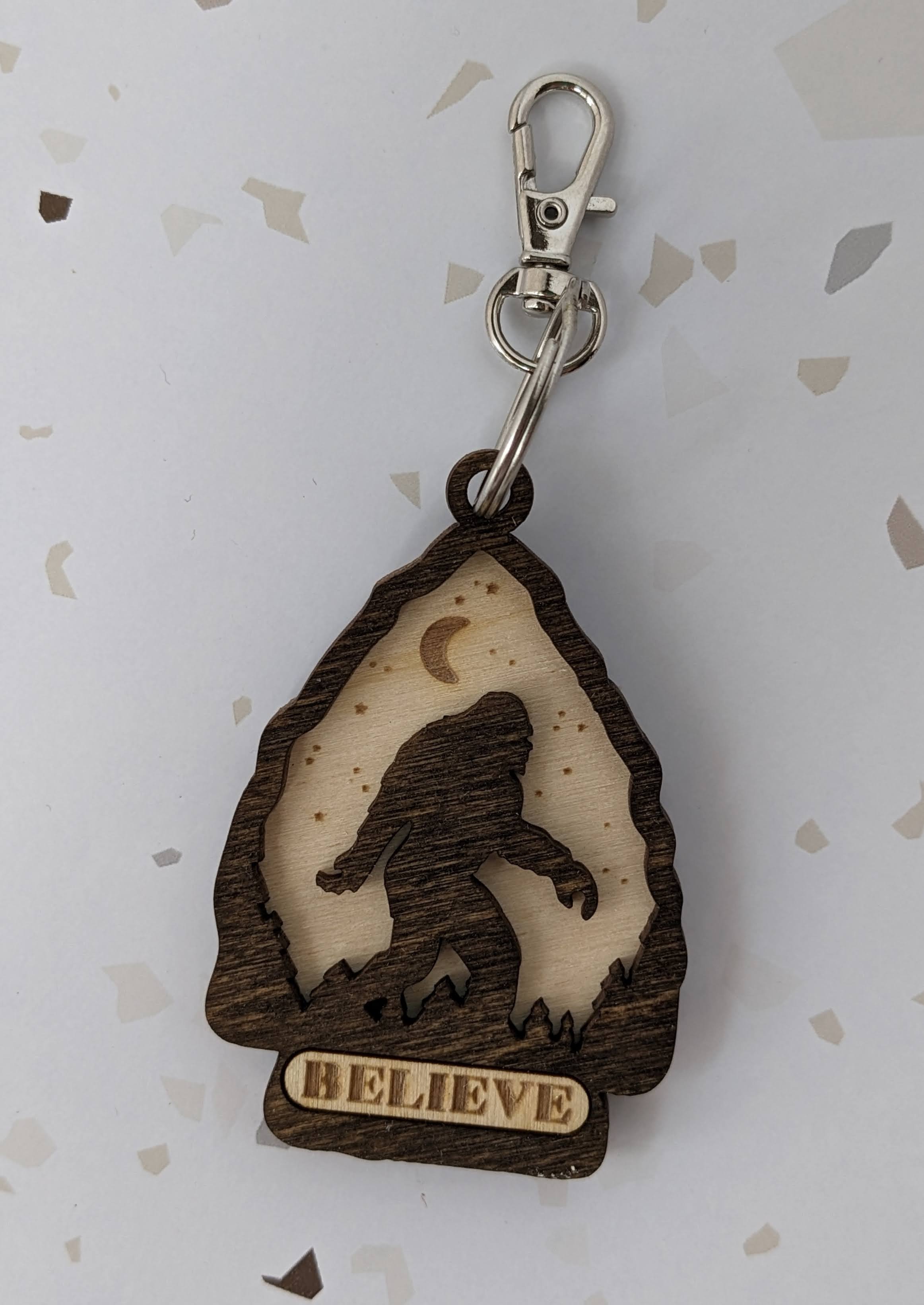 Believe Bigfoot Arrowhead Keychain