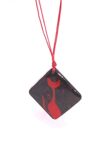 Hand painted red cat - necklace
