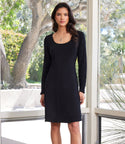 A-line Ribbed Scoop Neck Long Sleeves Sweater Dress