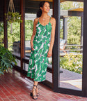 V-neck Linen General Print Midi Dress