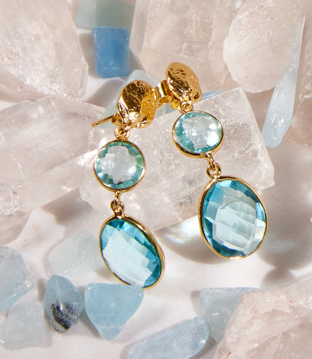 Double Drop Blue Topaz Earrings