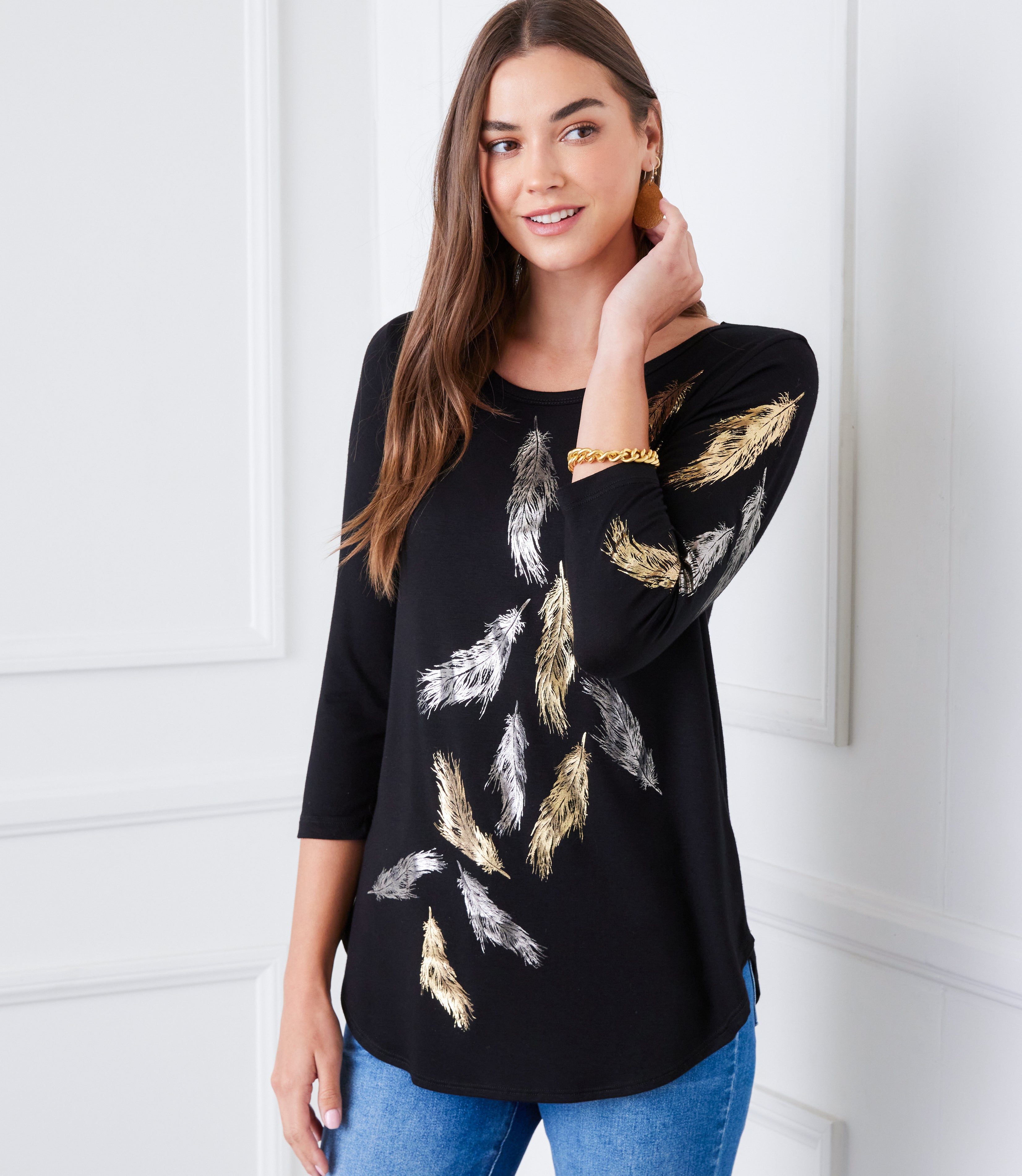 Printed Shirttail Metallic Top