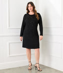 Plus Size Long Sleeves Sheath Crew Neck Hidden Back Zipper Sheath Dress