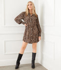 Button Front Animal Leopard Print Collared High-Low-Hem Shirt Dress