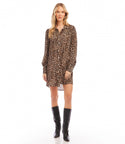 Petite Animal Leopard Print Collared High-Low-Hem Button Front Shirt Dress