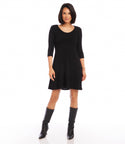 A-line Scoop Neck 3/4 Sleeves Sweater Dress