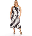 Plus Size Gathered Tie Dye Print Scoop Neck Sleeveless Midi Dress