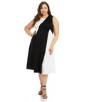 Plus Size Sleeveless Colorblocking Hidden Back Zipper Midi Dress